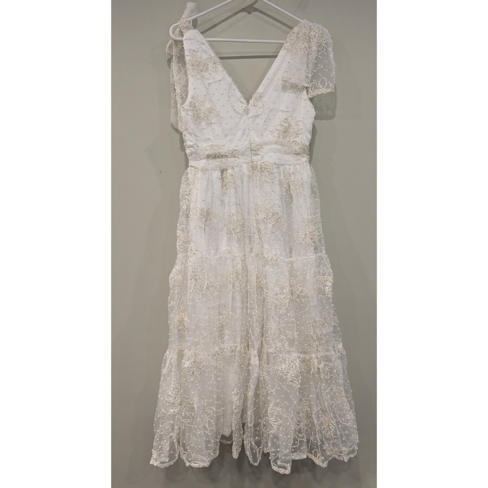 Lulu's Forever Endearing Embroidered Swiss Dot White and Gold Dress Size Small - Picture 6 of 8